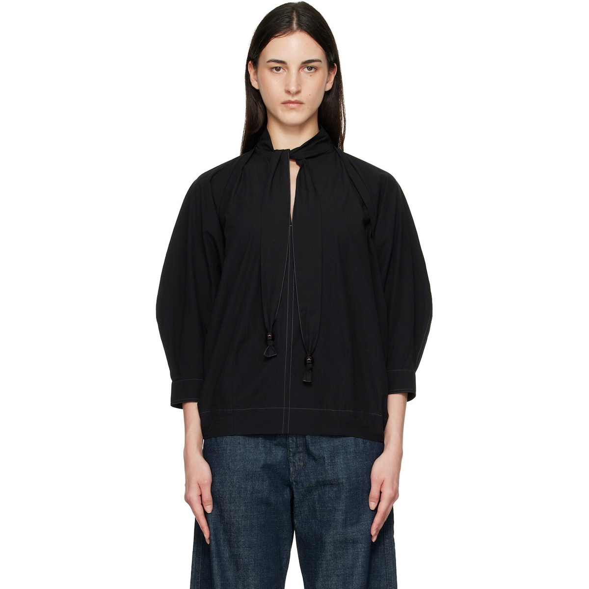 LEMAIRE Black Scarf Blouse
