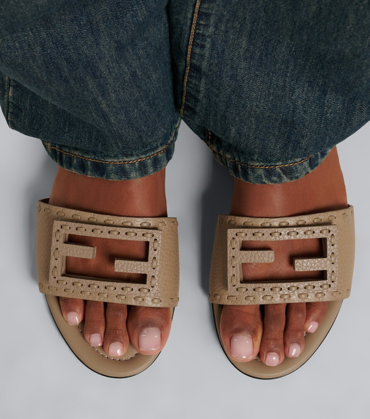 Fendi Tube FF leather slides