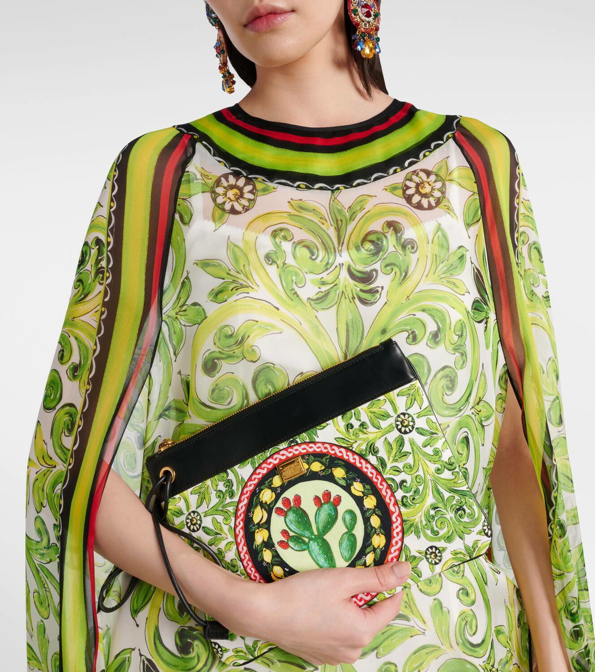 Dolce&Gabbana Printed leather-trimmed canvas clutch