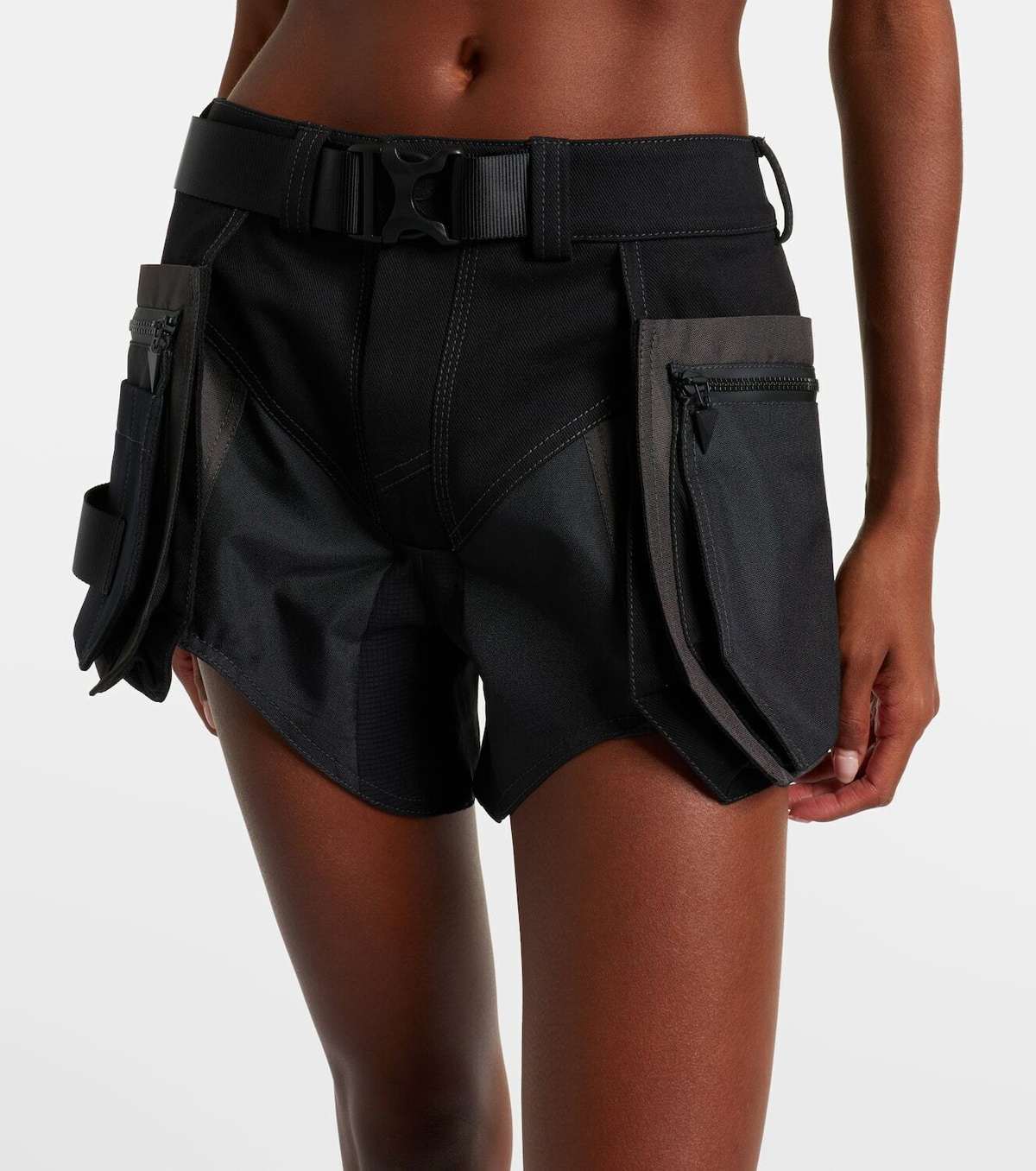 Mugler Belted low-rise cotton cargo shorts