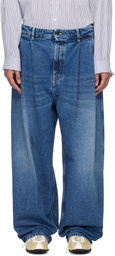 Hed Mayner Blue Pleated Jeans