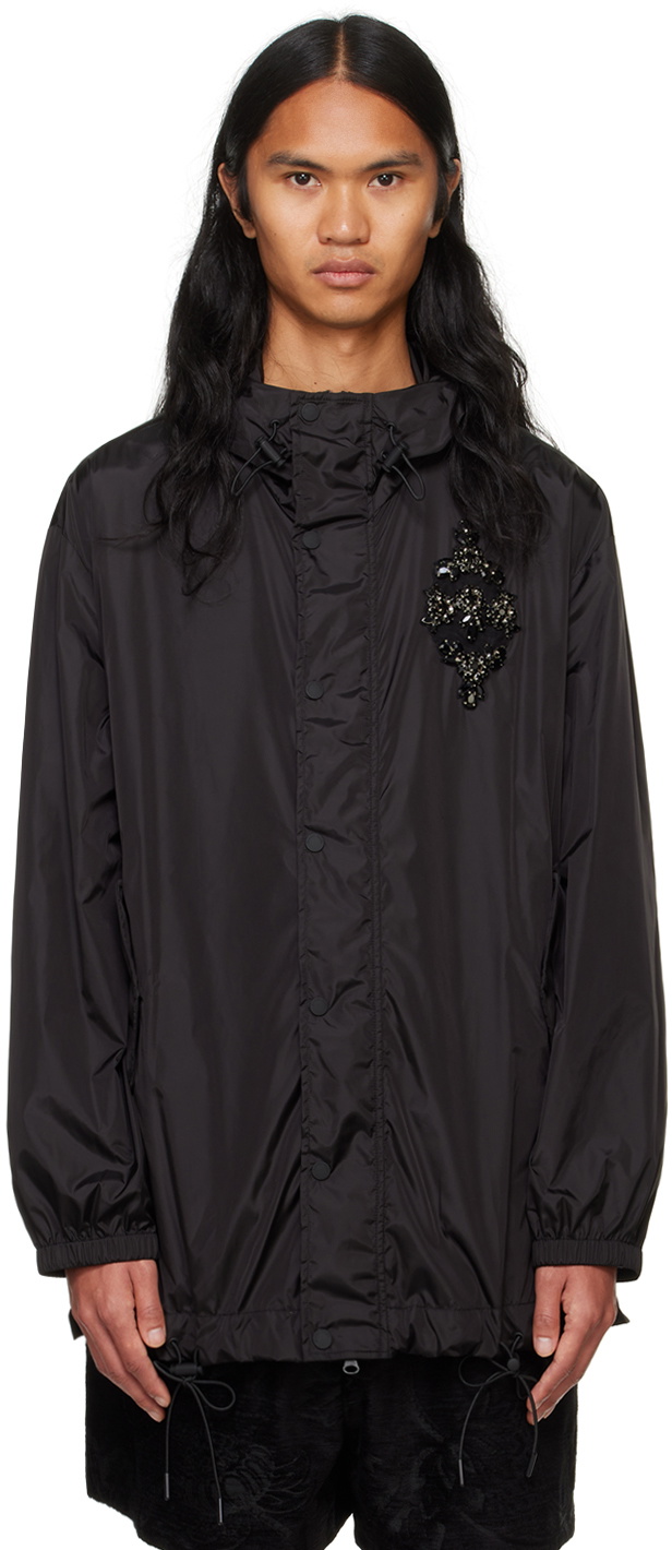 Simone Rocha Black Embellished Button Placket Parka