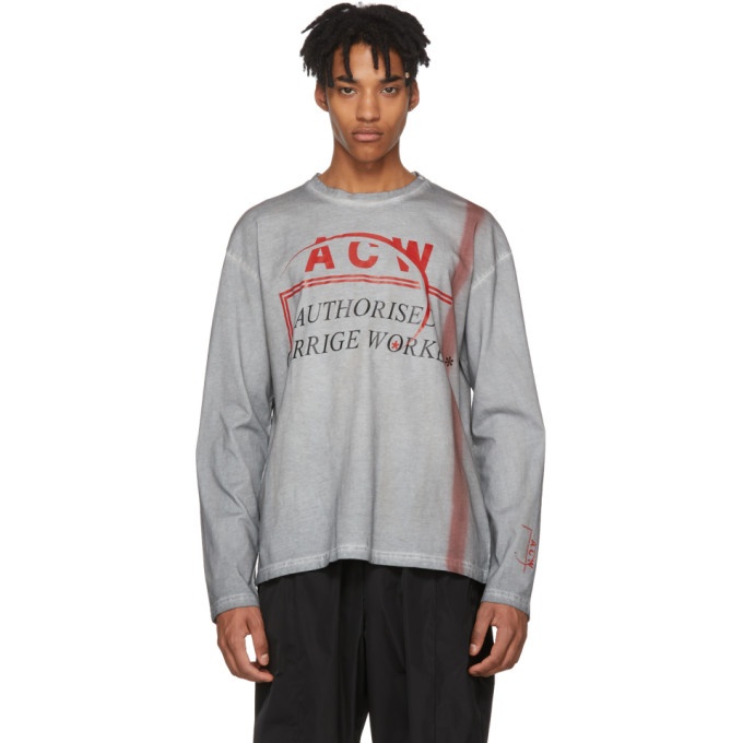 Photo: A-Cold-Wall* Grey and Red Long Sleeve Authorised Carrige Worker T-Shirt