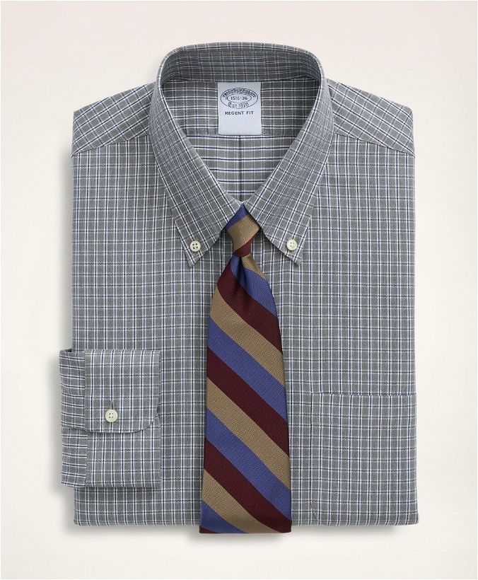Photo: Brooks Brothers Men's Stretch Regent Regular-Fit Dress Shirt, Non-Iron Twill Mini-Check Button Down Collar | Grey