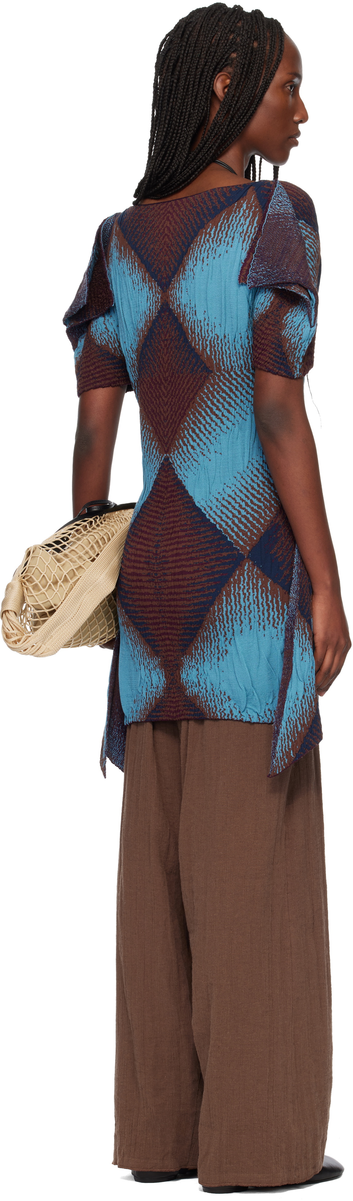 Kiko Kostadinov Brown & Blue Ikat Argyle Jacquard Minidress