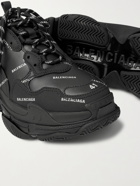 BALENCIAGA - Triple S Logo-Print Faux Leather Sneakers - Black - EU 39