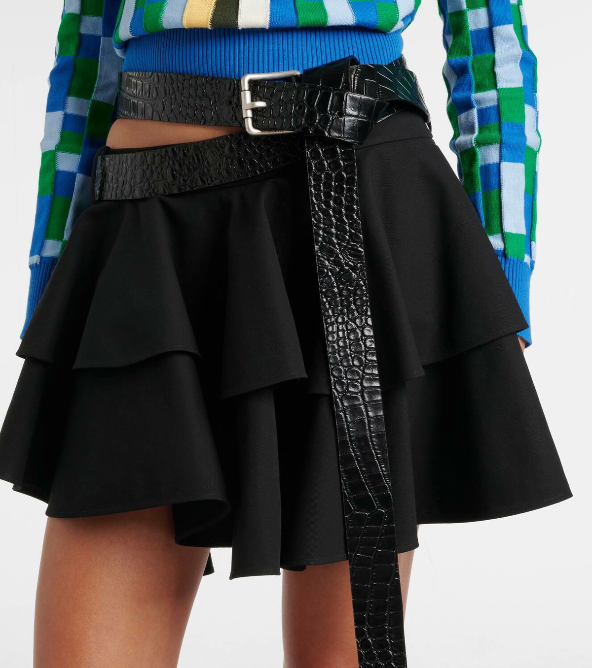 [Loewe] Loewe Leather Wool Patchwork Belted Wrap Skirt Multicolor 34 Unused [Used] [Authenticated/Genuine Product Guaranteed] 199737