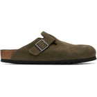Birkenstock Khaki Boston Soft Footbed Suede Leather Loafers