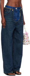 Pushbutton Navy Blooming Layered Washed Jeans