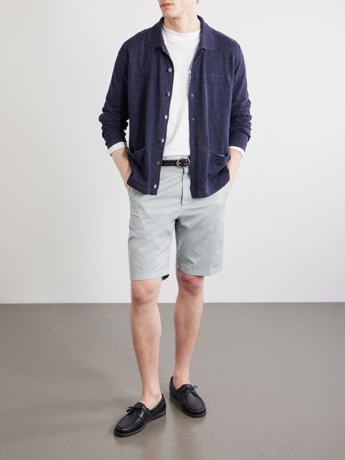 Canali - Straight-Leg Stretch Cotton-Blend Gabardine Shorts - Blue