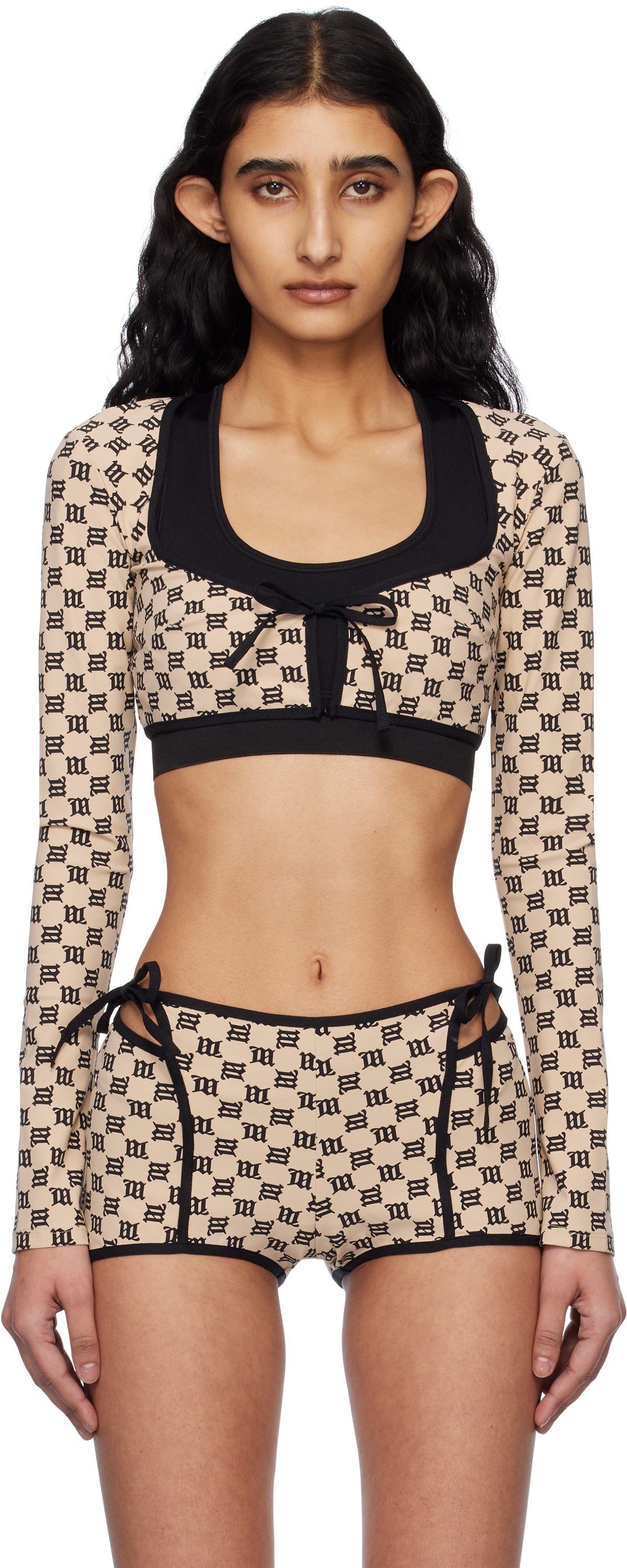 MISBHV Beige & Black Monogram Coquette Cardigan