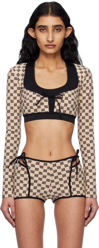 Photo: MISBHV Beige & Black Monogram Coquette Cardigan