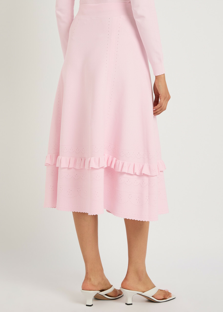 Needle & Thread Pointelle Stretch-knit Midi Skirt Pink