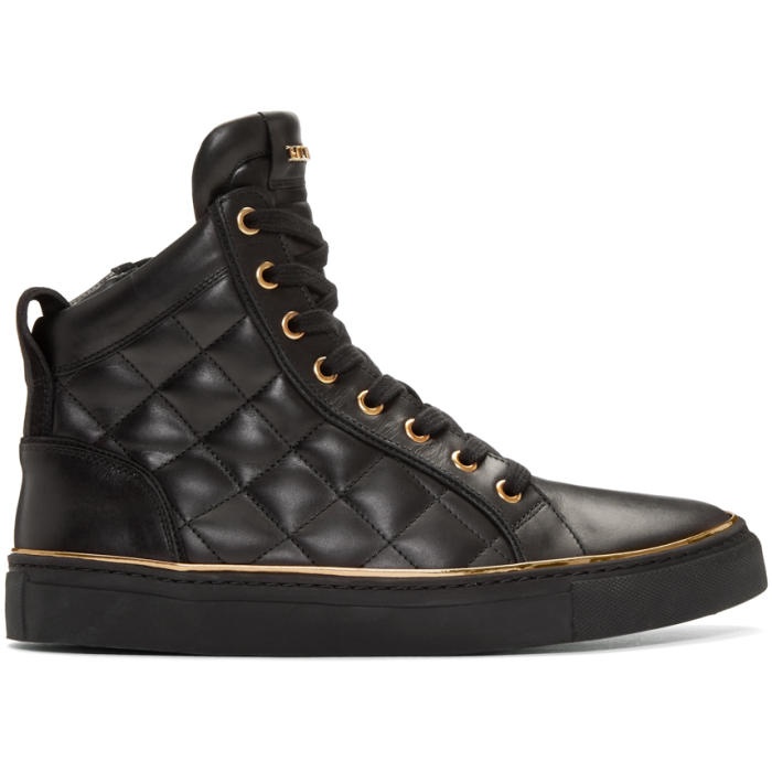 Photo: Balmain Black Quilted Leather High-Top Sneakers