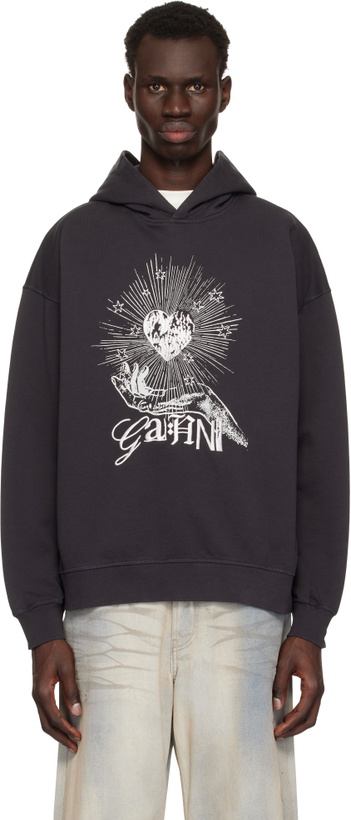 Photo: GANNI Black Isoli Heart Oversized Hoodie