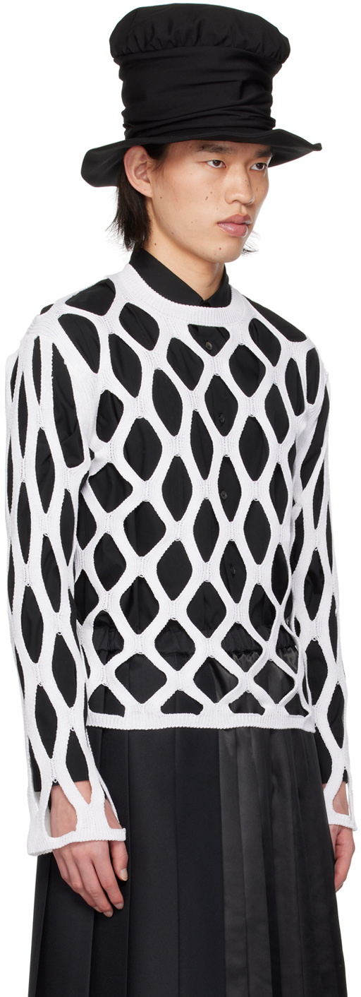 Black Comme des Garçons White Cutout Sweater
