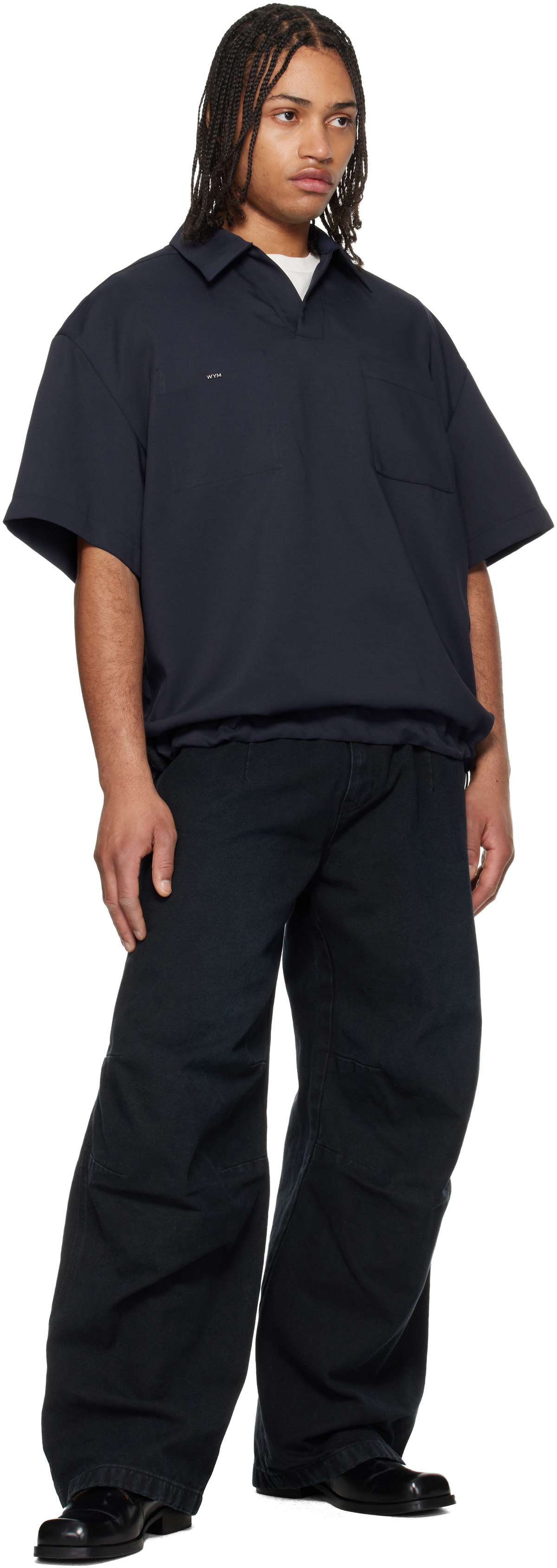 WOOYOUNGMI Navy Twill Patch Pocket Polo