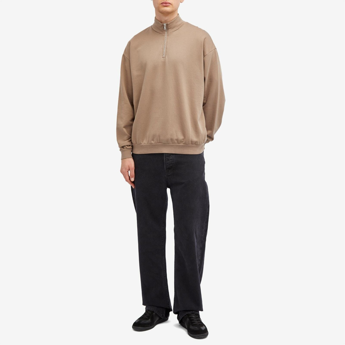 Auralee Men's Quarter Zip Sweat in Gray Beige Auralee