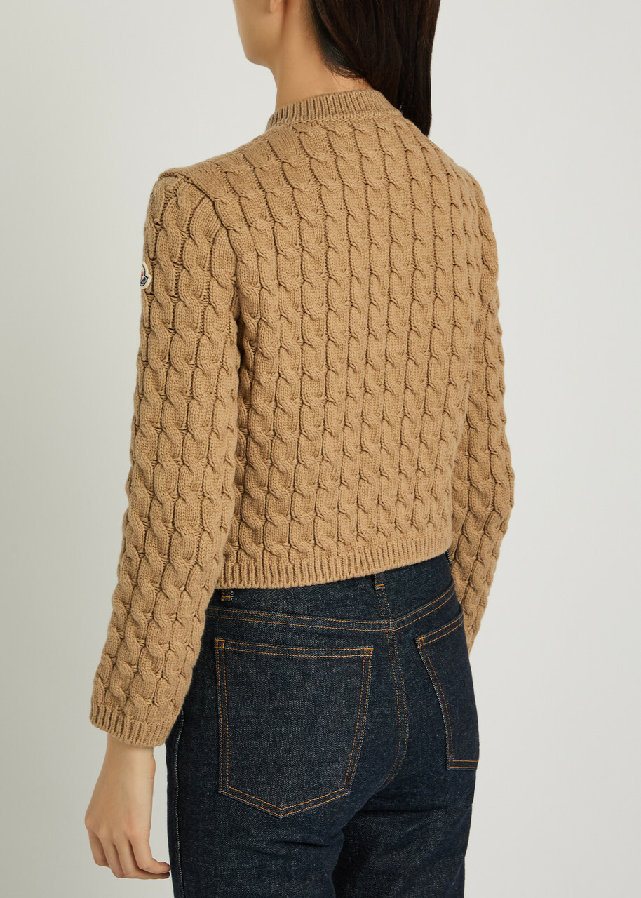 Moncler Cable-knit Cotton-blend Cardigan Brown