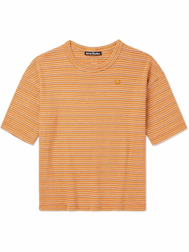 Photo: Acne Studios Kids - Logo-Appliquèd Striped Cotton-Jersey T-Shirt - Orange