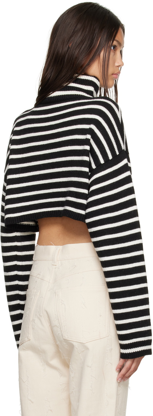 The Frankie Shop Athina Wool Cropped Turtleneck Sweater in Beige Stripe M/L