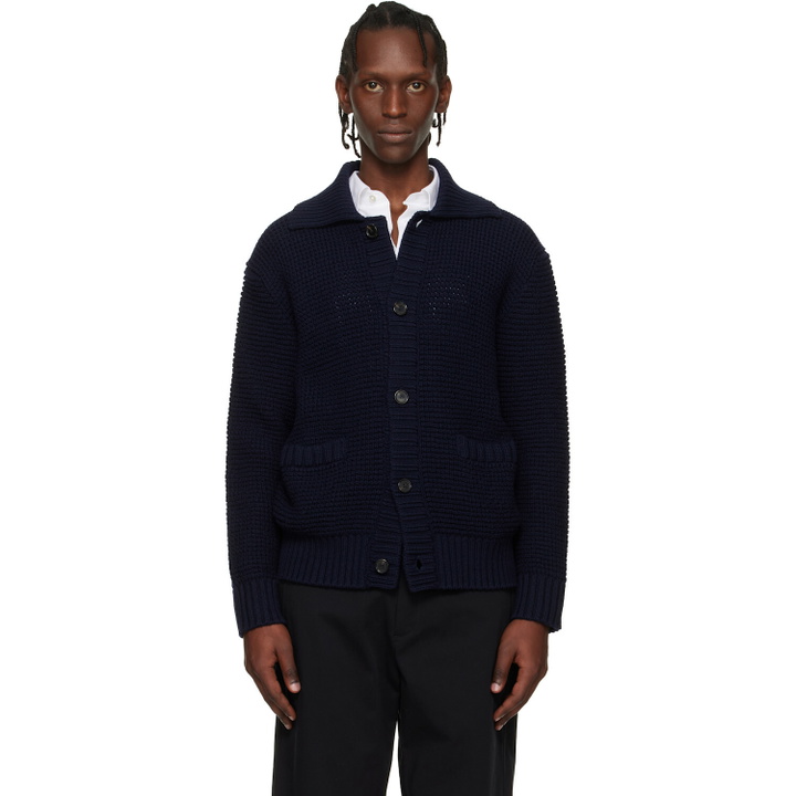 Photo: BOSS Navy Spread Collar Cardigan