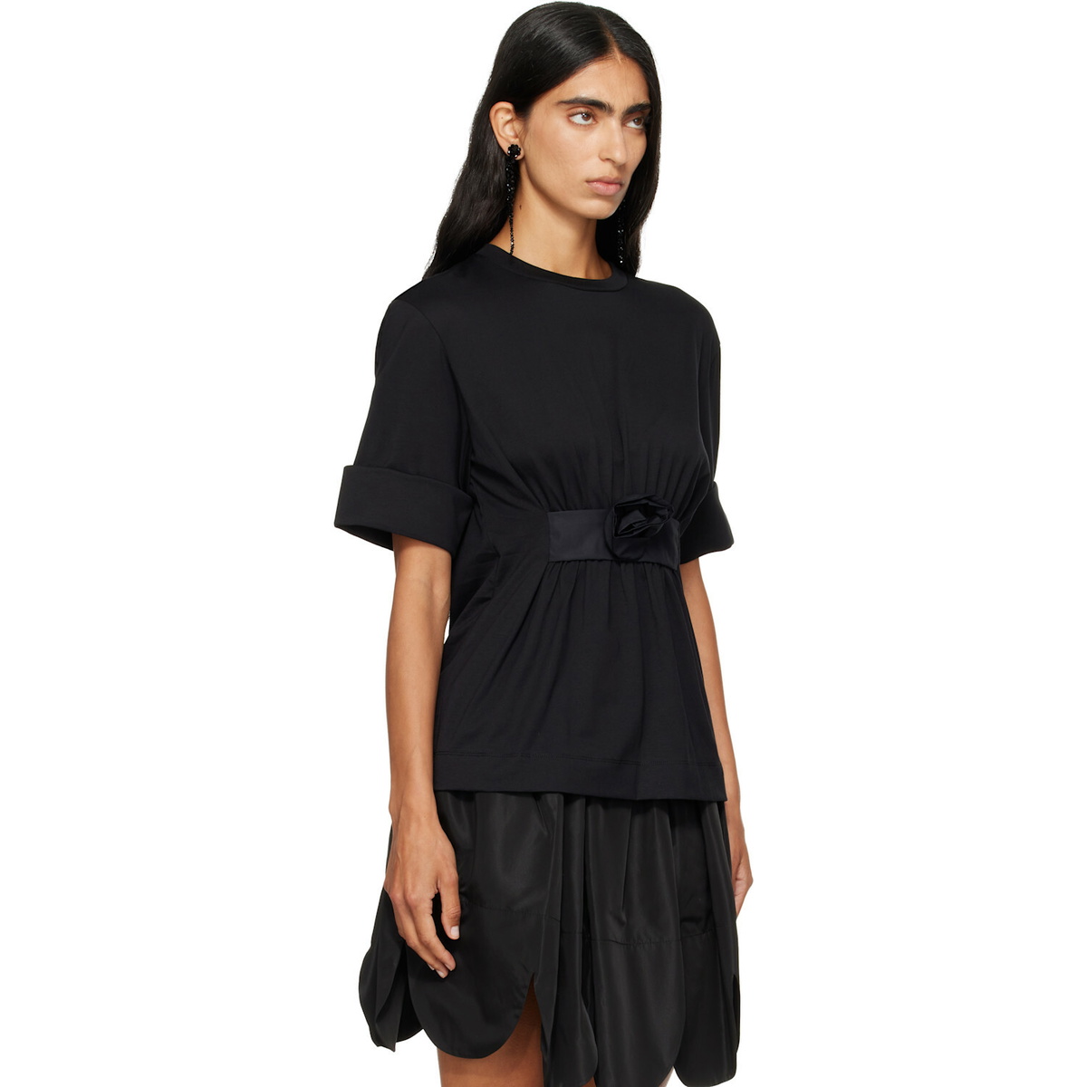 Simone Rocha Black Gathered Rose Wire Sleeve Boy T-shirt
