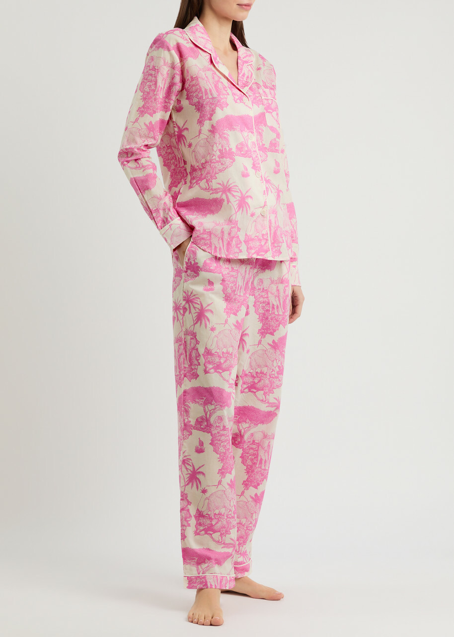 Desmond & Dempsey Loxodonta Printed Cotton Pyjama set Pink