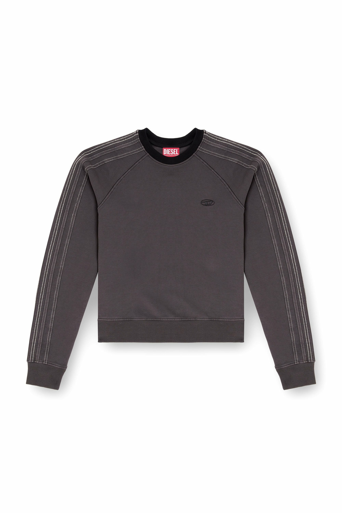Diesel Sweatshirt with bands and Oval D embroidery - Sweaters Womens in Grey