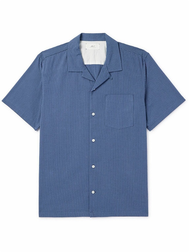 Photo: Mr P. - Camp-Collar Striped Organic Cotton Shirt - Blue
