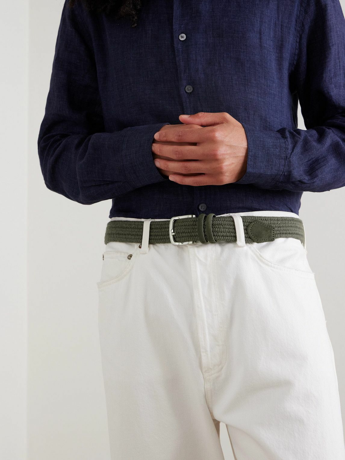 Mr P. - 3.5cm Suede-Trimmed Woven Belt - Green