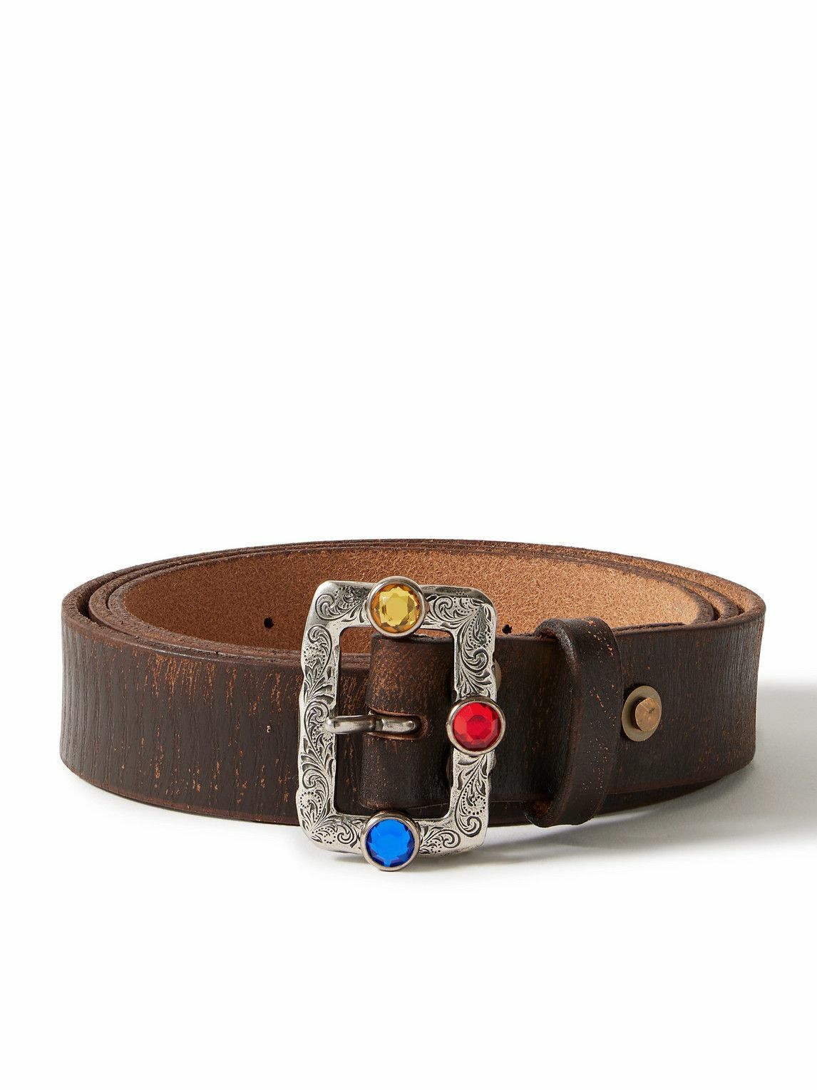 KAPITAL - 3cm Crystal-Embellished Oiled-Leather Belt