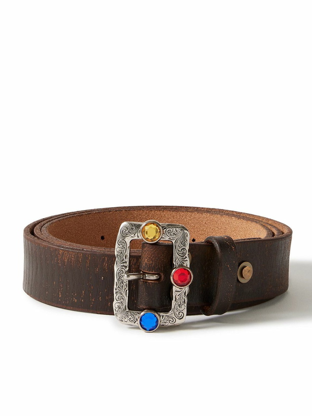 Photo: KAPITAL - 3cm Crystal-Embellished Oiled-Leather Belt