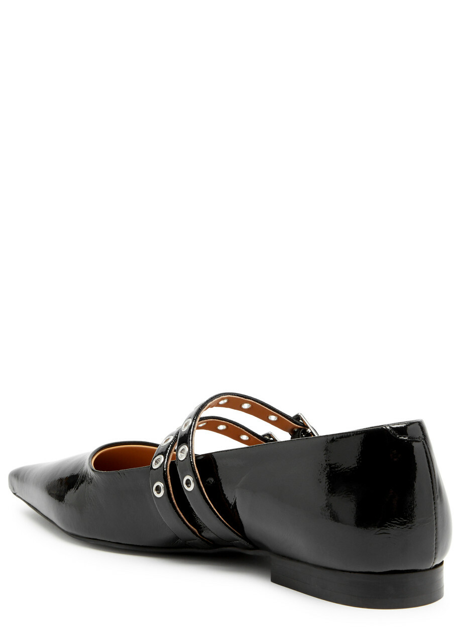 Ganni Patent Faux Leather Ballet Flats Black GANNI