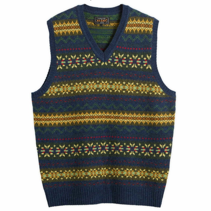 Photo: Beams Plus Men's Fair Isle Knit Vest in Navy