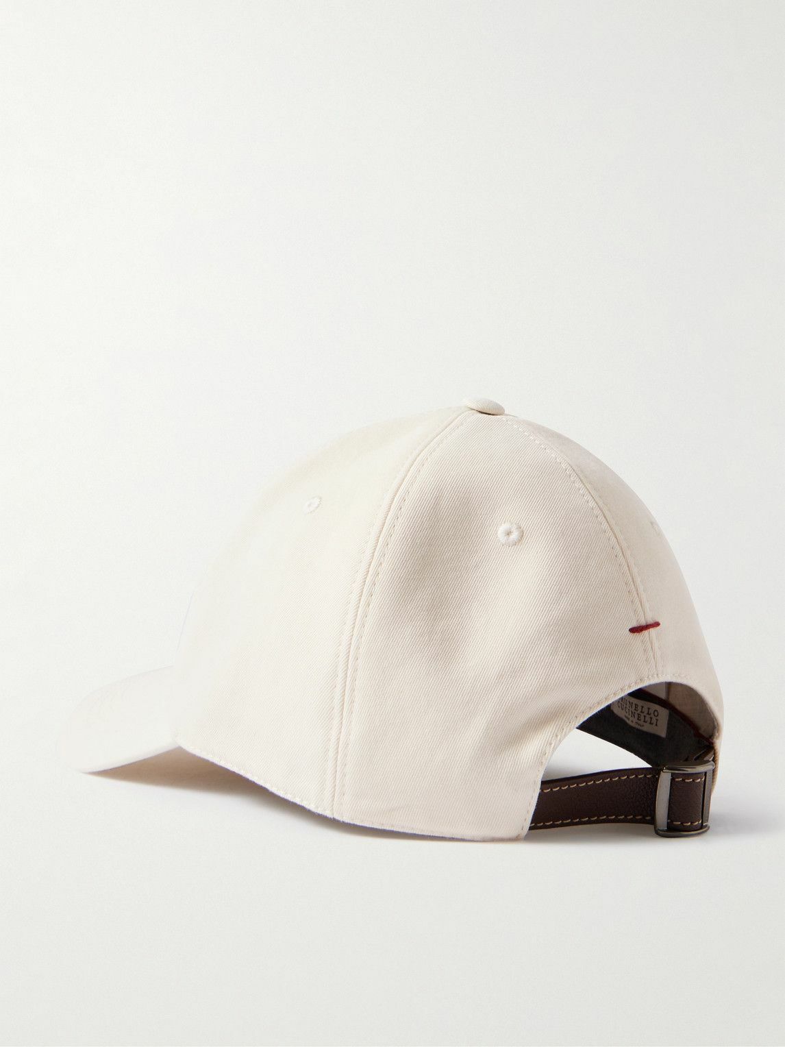 Brunello Cucinelli - Logo-Embroidered Leather-Trimmed Cotton-Twill Baseball Cap - White