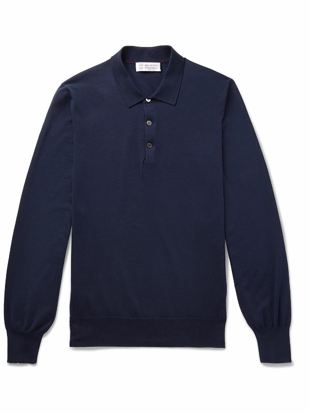 Photo: Brunello Cucinelli - Knitted Cotton Polo Shirt - Blue
