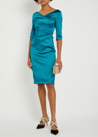 Talbot Runhof Gathered Satin Midi Dress Teal