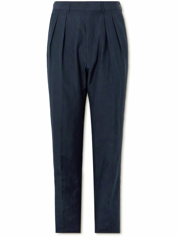 Photo: TOM FORD - Atticus Straight-Leg Pleated Silk-Blend Suit Trousers - Blue