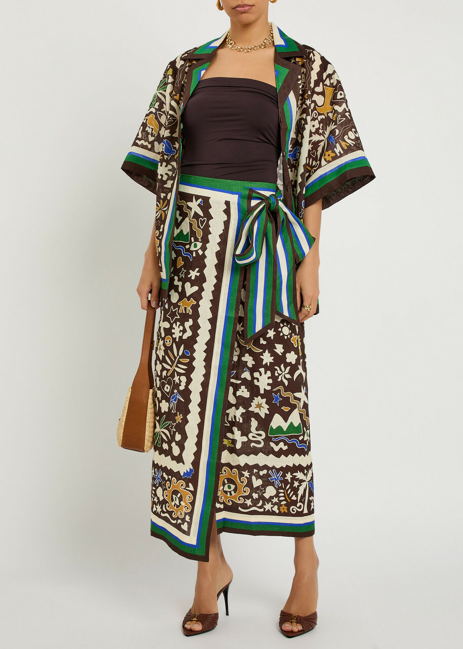 Alemais Maroc Printed Linen Midi Wrap Skirt Multicoloured