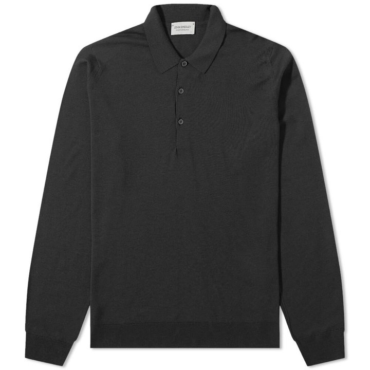 Photo: John Smedley Men's Belper Merino Knit Long Sleeve Polo Shirt in Black
