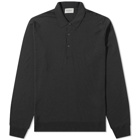 John Smedley Men's Belper Merino Knit Long Sleeve Polo Shirt in Black