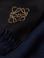 Loewe - Fringed Logo-Embroidered Two-Tone Wool and Cashmere-Blend Scarf