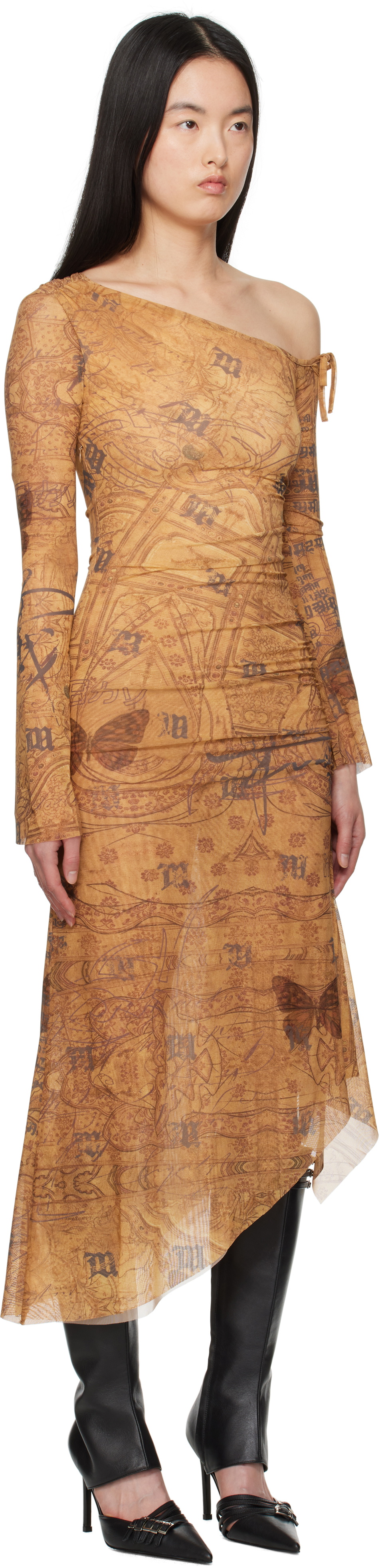 MISBHV Brown Goa Mesh Dropped Shoulder Midi Dress