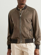 TOM FORD - Leather-Trimmed Lyocell-Twill Bomber Jacket - Brown