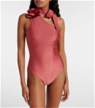 Zimmermann Waverly floral-appliqué one-shoulder swimsuit