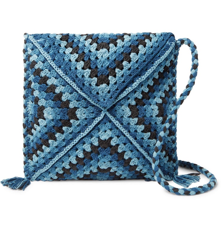 Photo: Story Mfg. - Crocheted Organic Cotton Messenger Bag - Blue