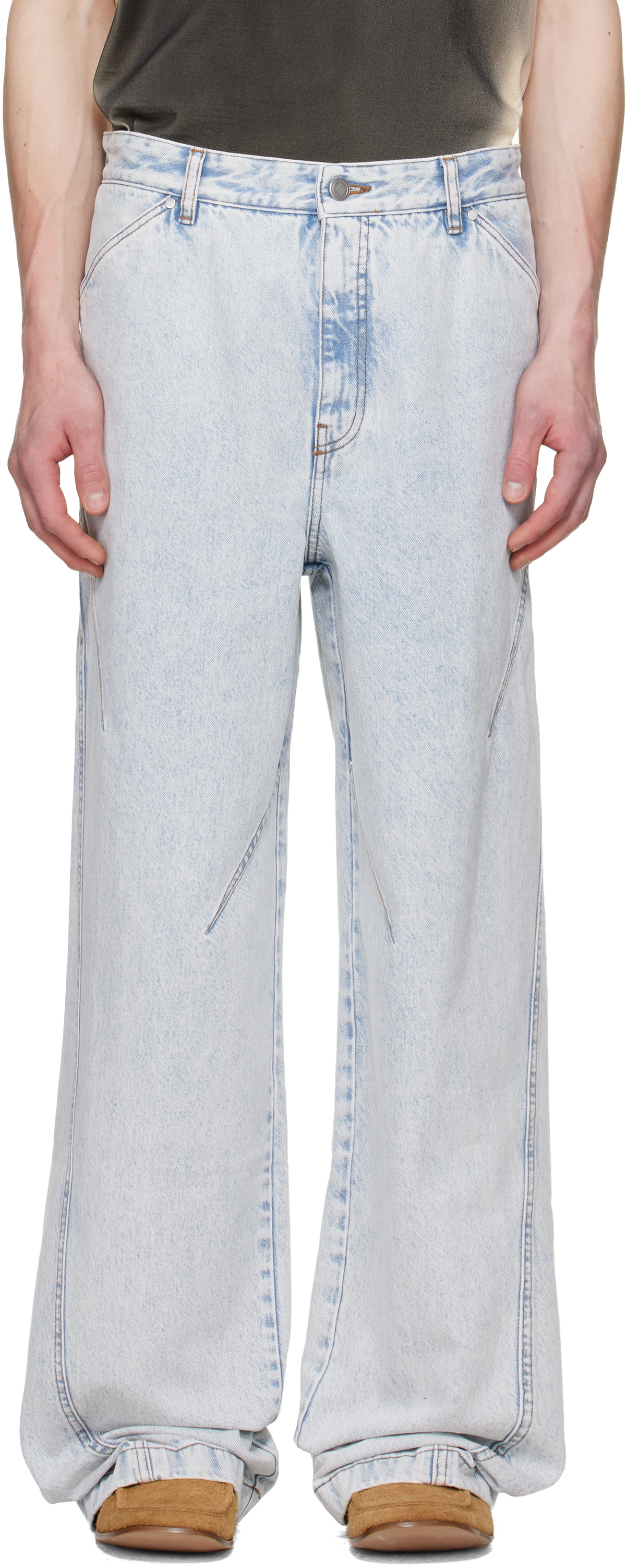 LGN Louis Gabriel Nouchi Blue Straight-Leg Light-Wash Pleats Jeans