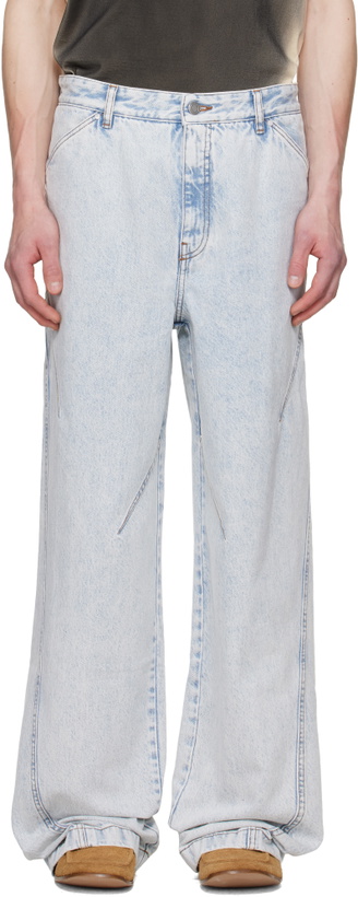 Photo: LGN Louis Gabriel Nouchi Blue Straight-Leg Light-Wash Pleats Jeans