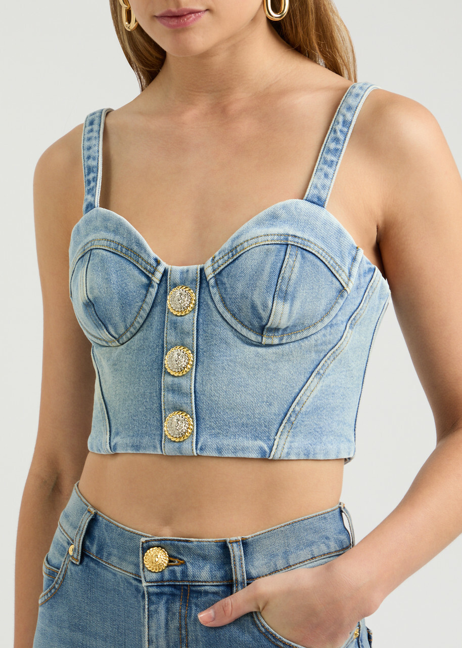 Balmain Cropped Stretch-denim Corset top Balmain